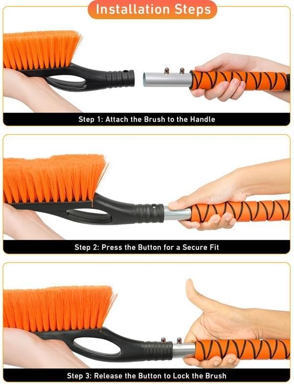 EcoNour 27" Aluminum Ice Scrapers for Car Windshield | Car Window Scraper and Snow Brush with Ergonomic Foam Grip Winter Accessories (Orange)