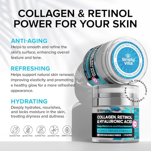 Anti-Aging Face Moisturizer with Retinol, Collagen & Hyaluronic Acid - Made in USA - Moisturizer Face Cream for Women & Men - Firming & Hydrating Neck Cream - Day & Night Skin Care - 1.7 fl oz