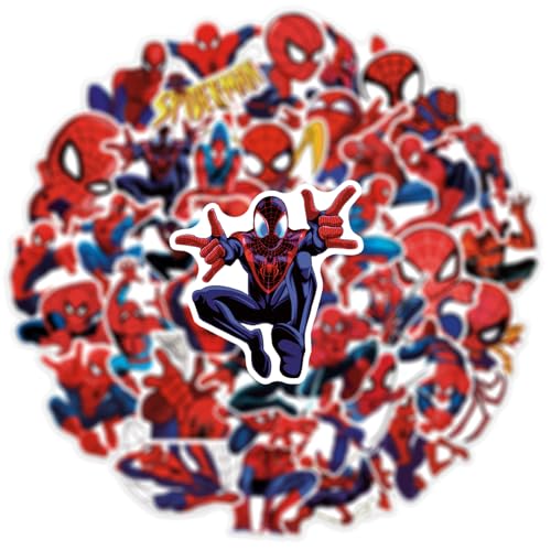 50pcs Spiderman Stickers for Water Bottle, Cool SuperHero Movie Waterproof Vinyl Decal for Kids Teen Adult Laptop Skateboard Phone Travel Case Bike Guitar Computer