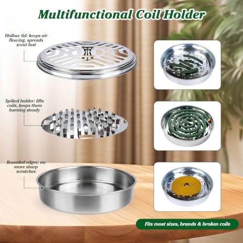 Natural Essential Oil Scented Coils for Outdoor Patio & Backyard, Fresh Long-Lasting Aroma, Each Coil Burns 5–7 Hours, Includes 80 Coils, 4 Holders & 8 Stands