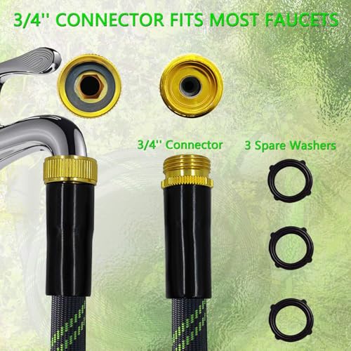 Junredy Garden Hose 25 FT, NON-EXPANDABLE Heavy-Duty Flexible & Lightweight Water Hose with 10-Function Nozzle, No-Kink, Leak-Proof Super Fabric, Solid Fittings for Lawn, Car, Outdoor (Black Green)