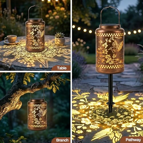 Hummingbird Solar Lantern with Ground Stake, Birthday Gifts for Women | Christmas, House Warming Gift New Home, Hanging Solar Lanterns Outdoor Waterproof - for Garden Patio Yard Porch Lawn