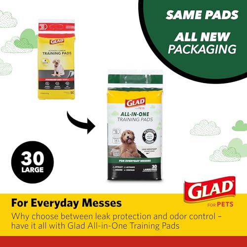 Glad for Pets Activated Carbon Disposable Dog Training Pads, 100 Count | Ideal for puppies, senior dogs, incontinence, and post-surgery, ultra-absorbent, keeps floors & crates dry, 23 x 23 in