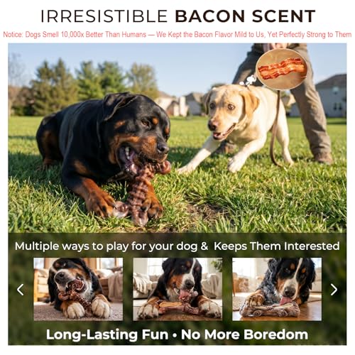 Kseroo 3-Pack Indestructible Dog Chew Toys for Aggressive Chewers: Bacon Flavored Rock-Hard Solid Nylon, Tough Dog Bones for Medium/Large Dogs 25-90lbs, Heavy Duty Dog Toys to Keep Them Busy, Brown-XL