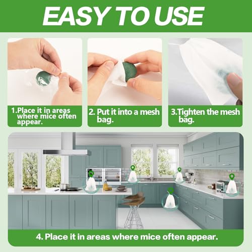 28 Pack Mouse Repellent Tablets, Powerful Peppermint Oil Mice Repellent | Suitable for Indoor & Outdoor Use, Cars, Home, Kitchen, Garage, Suitable for Family and Pets