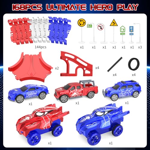 Spider Toys for Boys 4-6, Spider Race Track with 5 Cool Spider Cars Toys for Kids Boys Toddler, Flexible Car Tracks for Age 3 4 5 6 7 8 Year & Up Old Boy Girls Birthday Gifts