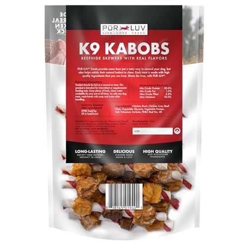 Pur Luv Dog Treats, K9 Kabobs Made with Real Chicken and Duck, 12 Ounces, Dog Snacks, Healthy, Easily Digestible, Long-Lasting, High Protein Treat, Satisfies Urge to Chew