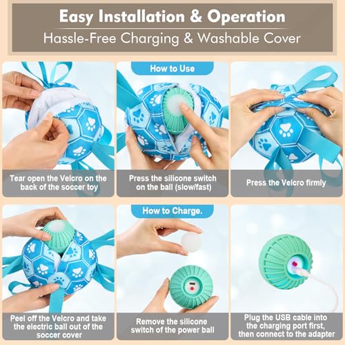 Interactive Dog Toys Dog Soccer Ball to Keep Them Busy,Durable Automatic Moving Jumping Dog Balls with Straps for Small/Medium/Large Dogs, USB Rechargeable,Not for Aggressive Chewers