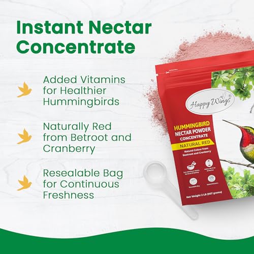 Happy Wings Hummingbird Food Powder 2 Lb (32 Oz) – Natural Red Nectar for Hummingbird I Makes 192 fl oz Solution – Nectar Hydration Powder Made with Cranberry & Beetroot – Easy Mix, No Boil Formula