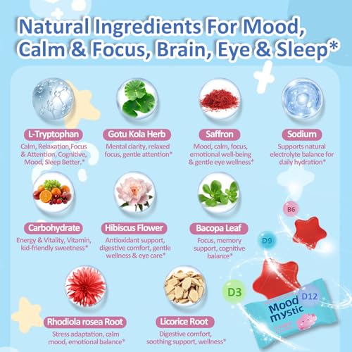 Saffron Gummies for Kids - Saffron Extract Supplement with GABA, Calms Temper Tantrums, Supports Happy Mood & Cognition, Focus Calm Gummies for Kids 4+, Sugar Free Strawberry, 90 Counts