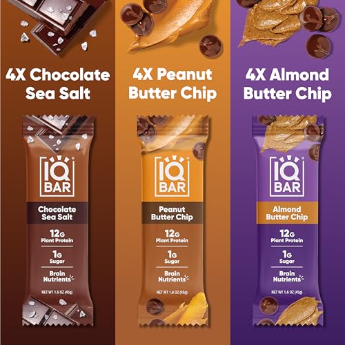 IQBAR Clean Plant Protein Bars - Chocolate Lovers Variety - 12 Count - Keto, Vegan, High Fiber, Gluten and Dairy Free, Low Sugar Snack - Brain and Body Nutrients for Focus, Energy, Meal Replacement