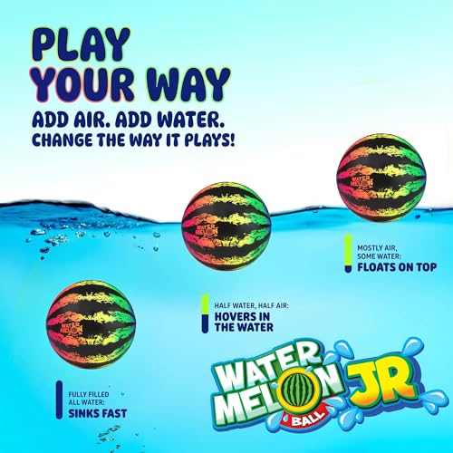 Watermelon Ball JR Durable Fillable Pool Toy for Underwater Games - Football, Basketball & Rugby - Perfect for Water Parties - Fun for Adults & Kids Alike - Ages 6+, 6.5" Multicolor