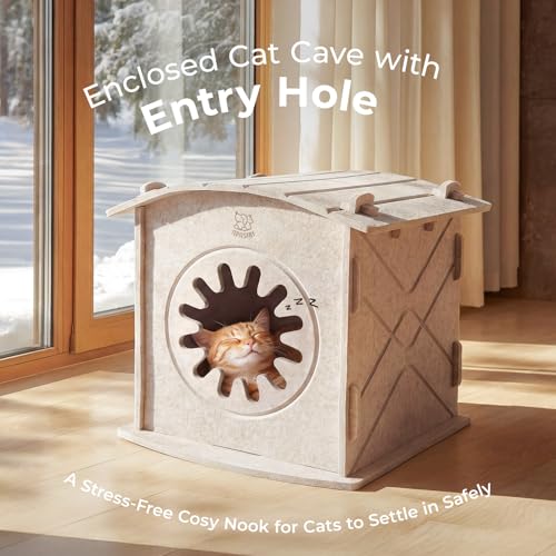 Cat Houses for Indoor Cats: Felt Cat House Cave Cathouse, Scratch-Resistant Warm Insulated Covered, Hideaway Tent for Anxiety Relief Gift