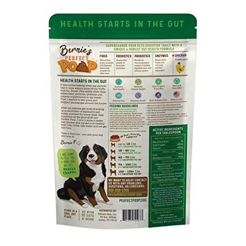 Bernie's Perfect Poop 4-in-1 Dog Digestion Supplement, Chicken, 12.8 oz | Digestive support for firm stools, diarrhea, constipation, gas and stool odor with fiber, prebiotics, probiotics and enzymes