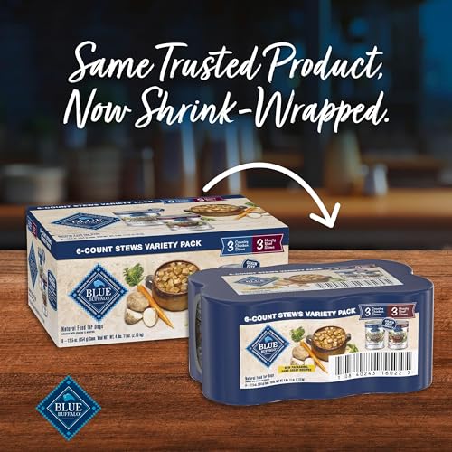 Blue Buffalo Blue's Stew Natural Wet Dog Food, Made with Natural Ingredients, Hearty Beef and Country Chicken Variety Pack, 12.5-oz Cans, 6 Count