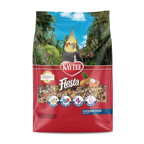 Kaytee Fiesta Cockatiel Food, Nutritious and Fun Blend, Supports Skin, Feather, Digestion, Brain and Heart Health, 4.5 pounds
