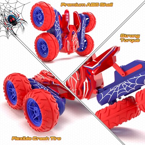 Spider Remote Control Cars for Boys 4-7, 360° Spinning RC Stunt Car with 2 Batteries Cool Lights Toys Birthday Gift for Boys 4 5 6 7 8 9 10 11 12 Year Old