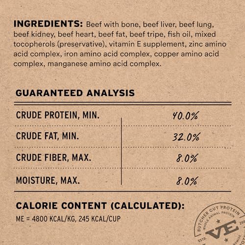 Vital Essentials Freeze Dried Dog Food, Raw Beef Crunchy Mini Nibs | Complete Meal or Topper | 96% Beef, Organs & Bone | Limited Ingredient, High Protein, Grain Free Dry Dog Food | 25 oz Bag