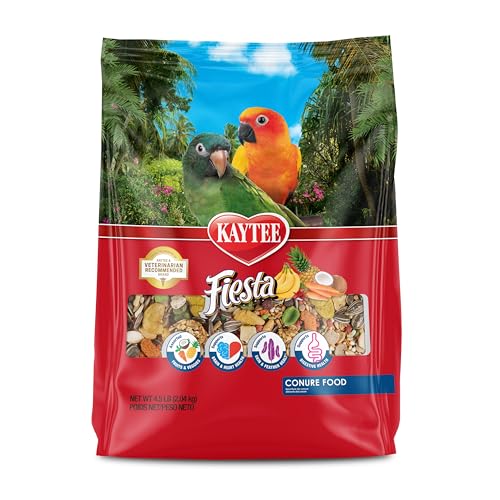 Kaytee Fiesta Conure Food, Nutritious and Fun Blend, Supports Skin, Feather, Digestion, Brain and Heart Health, 4.5 pounds