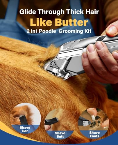 oneisall Dog Grooming Kit for Heavy Thick Hair&Coats/Low Noise Rechargeable Cordless Waterproof Dog Clippers for Grooming Animals&Pets/Pet Shaver with Stainless Steel Blade and Paw Trimmer