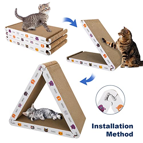 CATISM Cat Scratcher Cat Scratching Board - Foldable - Triangle, 6 Usable Sides Scratchers for Indoor Cats, Durable Recyclable Cats Cardboard Vertical(Pack of 3)