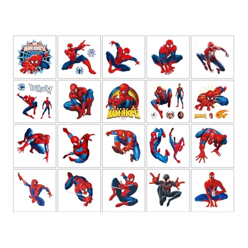 20 Sheets Spider-Man Temporary Tattoos, Birthday Party Favors, Cartoon Decoration Sticker Gifts for Home Activity Carnival Christmas Rewards (Spider)