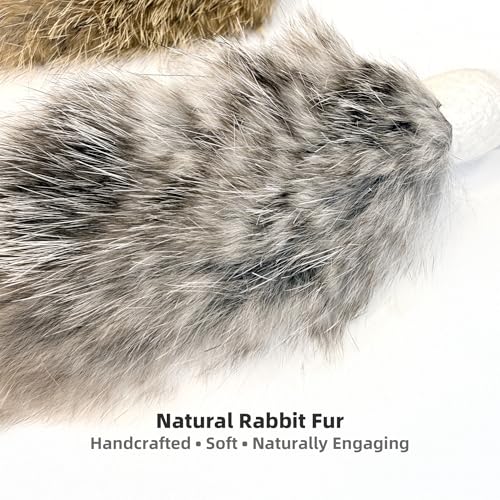 2 Pack Natural Rabbit Fur Cat Toy Refills – Silent Interactive Cat Toys for Indoor Cats, Handmade Replacement Heads with Secure Connector for Cat Wand Toys