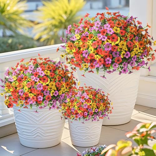 ZFProcess Artificial Flowers Faux Plants Outdoor Fake Flowers Spring Decor,12 Bundles Realistic Plastic Plant Colorful Daisy UV Resistant for Porch Patio Home Yard Garden Window Box Pot Planters