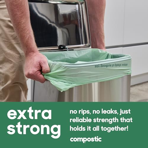 Compostic Compostable Trash Bags, 13 Gallon Tall Kitchen (100 Count) Bulk Pack — Extra Strong, Home Compostable, Plant-Based, Non-Toxic, Unscented Garbage Bags