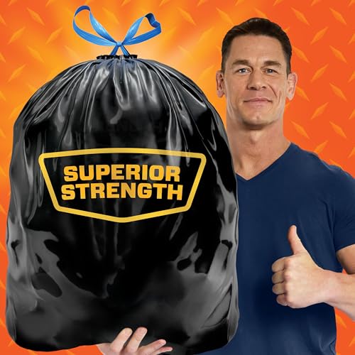 Hefty Strong 30 Gallon Trash Bags with Drawstrings, Black, Unscented, 74ct | Bulk 30G Large Trash Bags, Resists Leaks, Punctures, Tears, Ideal for Party Cleanup, Donations, Storage, Multipurpose Uses