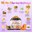 Taurine for Cats Vitamins Treats, 15 in 1 Cat Multivitamin Support Joint, Skin Coat, Digestion, Immunity & Energy, 500 Crunchy & Creamy Chews with Essential Vitamin for Cats All Ages (90-Day Supply)