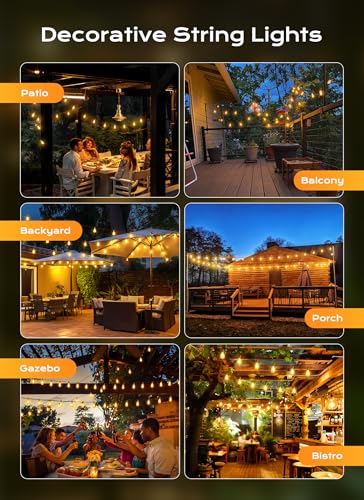 Brightown Outdoor String Lights Patio Lights 100FT ST38 Waterproof Dimmable | Connectable Shatterproof LED Christmas Lights, Hanging Outside Light for Backyard, Porch, Deck, Balcony, Garden, Home Decor