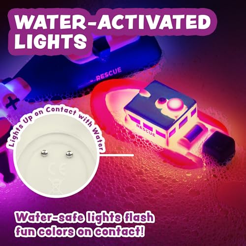 Tub Works® Ocean Rescue™ Vehicles Light Up Bath Toys, 6 Pack | Water-Activated Light Up Toys Flash & Change Color | Easy-Grip Baby & Toddler Bath Toys | Sensory Toys with Bath Lights for Kids Bath