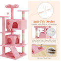 Sweetcrispy 54 Inch Cat Tree Tower, Multi-Level with Cat Scratching Post, Indoor Cat Condo with Climbing Ladder, Plush Toy, Play House for Cat, Pink