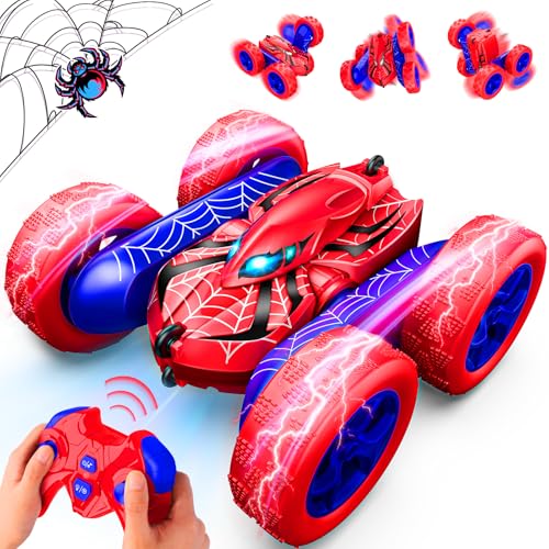 SYOKZEY Spider RC Cars Remote Control Car, Double Sided 360°Flip 4WD Rechargeable RC Drift Car,Toys for 3-12 Year Old Boys,Toys for Ages 5-7 Toys for Ages 8-13 Christmas Basket Stuffers (Red)