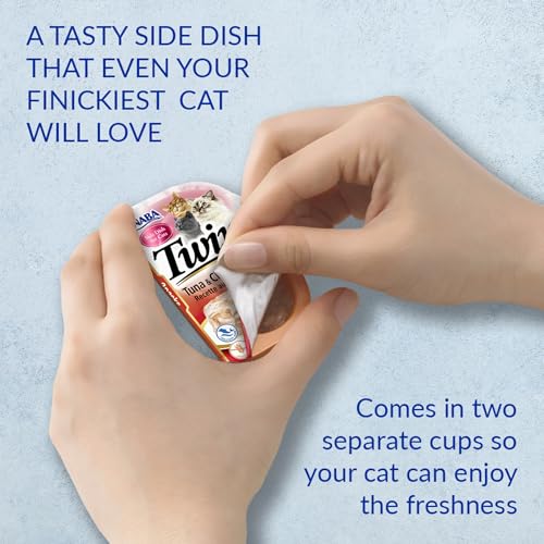 INABA Twins for Cats, Shredded Chicken & Broth Gelée Side Dish/Topper Cups with Green Tea Extract, 1.23 Ounces per Serving, 16 Servings, Chicken Recipe