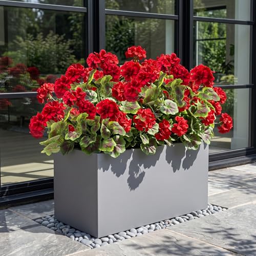 lovemoon 8 Pcs Artificial Geranium Plant Realistic Silk Flowers for Outside UV Resistant Faux Geraniums Flowers for Indoor Outdoor Home Garden Office Decoration (8, Red)