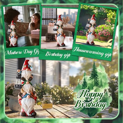 twinbling 12 in Garden Gnome Statue with Solar Lights Birthday Gift for Mom Woman Grandma Garden Sculptures Funny Triple Gnome Outdoor Patio Lawn Yard Balcony Home Decor