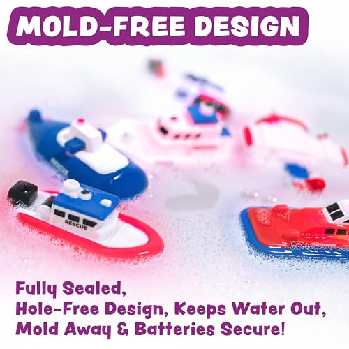 Tub Works® Ocean Rescue™ Vehicles Light Up Bath Toys, 6 Pack | Water-Activated Light Up Toys Flash & Change Color | Easy-Grip Baby & Toddler Bath Toys | Sensory Toys with Bath Lights for Kids Bath