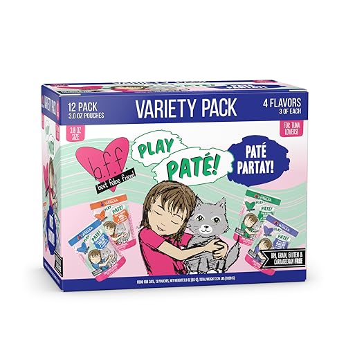 Weruva B.F.F. Play - Best Feline Friend Paté Lovers, Aw Yeah!, Paté Partay! Variety Pack, 3oz Pouch (Pack of 12)