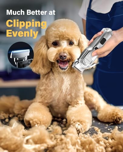 oneisall Dog Grooming Kit for Heavy Thick Hair&Coats/Low Noise Rechargeable Cordless Waterproof Dog Clippers for Grooming Animals&Pets/Pet Shaver with Stainless Steel Blade and Paw Trimmer