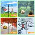 FEED GARDEN Heavy Duty Shepherds Hook 76" Double Hooks Adjustable (44/60/76") - Alloy Steel 5-Prong Base, 17lb Capacity - Easy Assembly Bird Feeder Pole for Hanging Planters, Lanterns, Wind Chimes