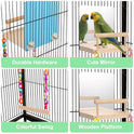 KyoukiBird Perch Platform Bird Toys with Bird Mirror Climbing Ladder Swing, Parakeet Cage Accessories - for Cockatiels, Lovebirds, Budgies,Pacific Parrotlets,Finch,Canaries - Wooden Play Gym