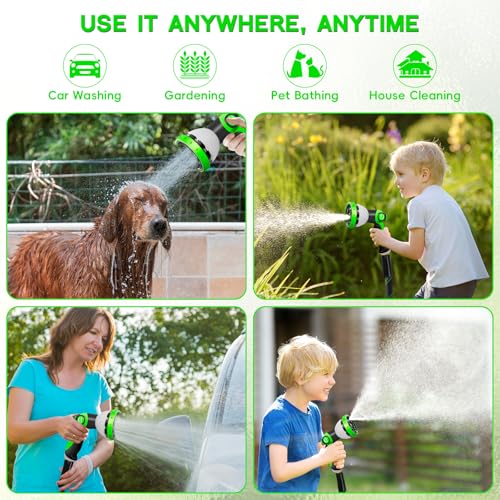 Junredy Garden Hose 25 FT, NON-EXPANDABLE Heavy-Duty Flexible & Lightweight Water Hose with 10-Function Nozzle, No-Kink, Leak-Proof Super Fabric, Solid Fittings for Lawn, Car, Outdoor (Black Green)
