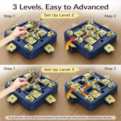 KADTC Dog Chess Puzzle Toy, Large Size, 3 Levels of Step-by-Step Challenge Beginner to Advanced Slow Feeder & Mental Stimulation for Smart Dogs Enrichment Toys