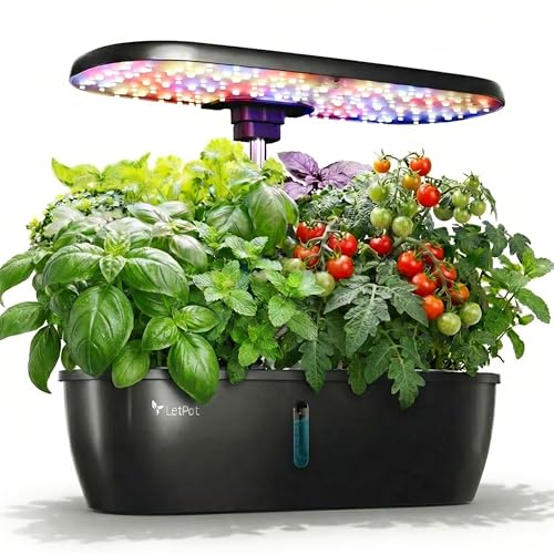 LETPOT Hydroponics Growing System, 12 Pods Indoor Herb Garden Kit with 24W LED Grow Light, 5.5L Water Tank & 16" Adjustable Height, Smart Indoor Gardening System for Kitchen, Home & Gift