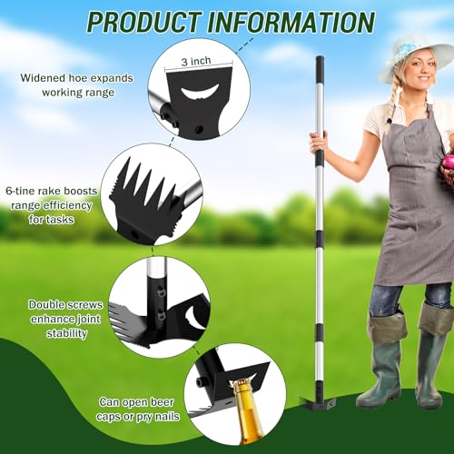 Weed Puller Tool with Long Handle 2-in-1 Garden Hoe and Weed Rake | Adjustable Length Weeding Tool, Heavy Duty Weed Remover, Hoe Garden Tools for Weeding, Home Gardens, Lawns, Patio, Yards