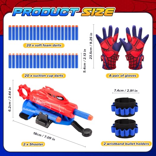 Excitobo 2 Sets Superhero Web Shooters for Kids Age 3-7,Adjustable Wrist Launcher Slinging Toy Set with 40 Darts,Ideal Birthday for Boys & Girls Imaginative Role-Play Costume Accessory