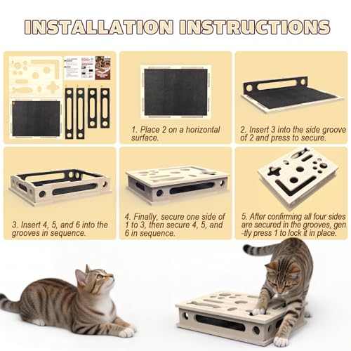Cat Scratch Puzzle Enrichment Box, Large Solid Wood Construction Cat Nail File Enrichment Box with Sandpaper Inside, Cat Nail File Box Stress Free Alternative to Clippers and Grinders(No Bell Ball)