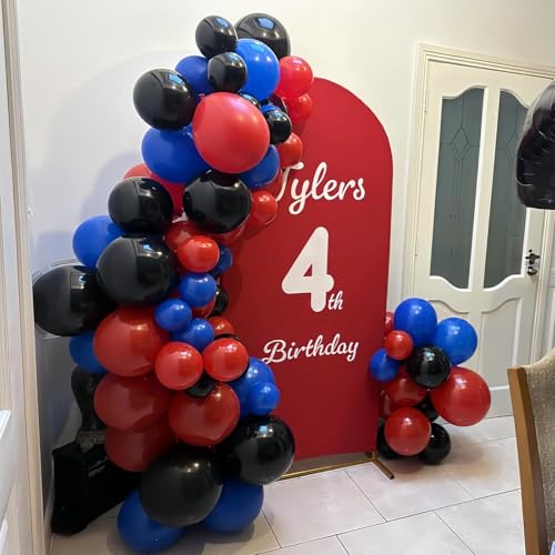 Red Blue Black Balloons, 12 Inch Royal Blue Red Confetti Latex Balloon with Black Helium Balloon Kit for Boys Spider Cool Man Halooween Theme Birthday Decor Graduation Party Decoration Supplies